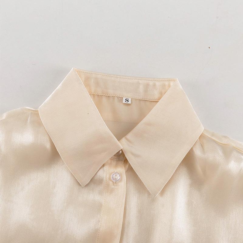 Fashion Loose Beige Shirt Women's Casual Sun Protection Solid Button Outwear Shirt Long Sleeve Top Thin See Through Shirt