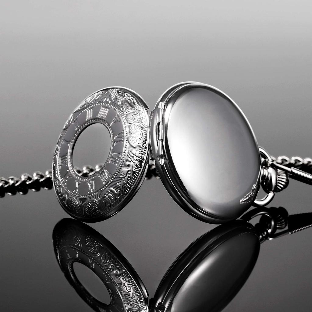TREEWETO Men's Mechanical Skeleton Pocket Watch Roman Numeral Dial Gift Box Chain
