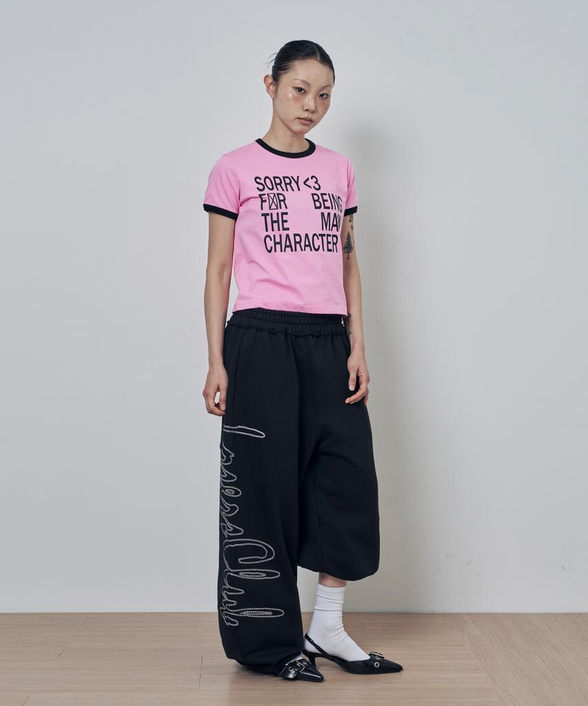 Lujeoseukeulleob Script Logo Wide Sweatpants Black