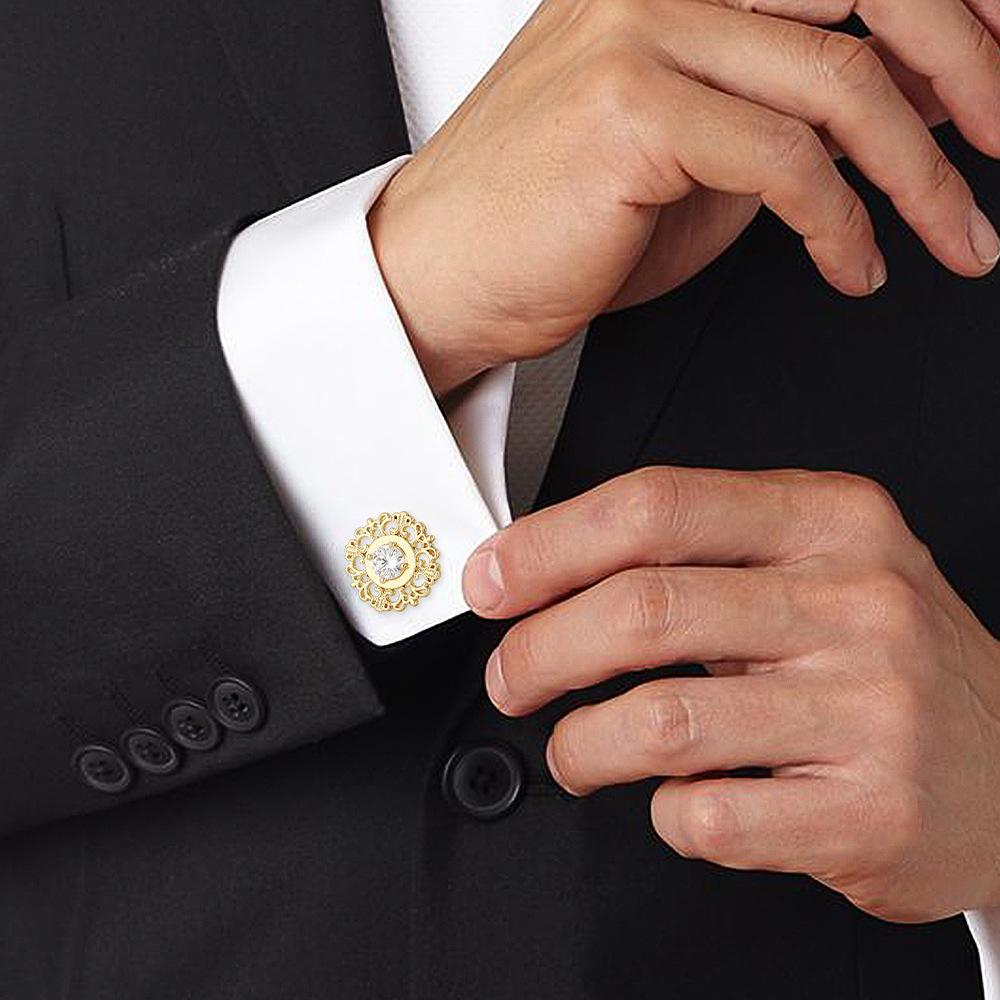 A pair of Copper sleeve studs, simple diamond studded men's and women's cufflinks, retro gold art dot diamond pattern design, accessories