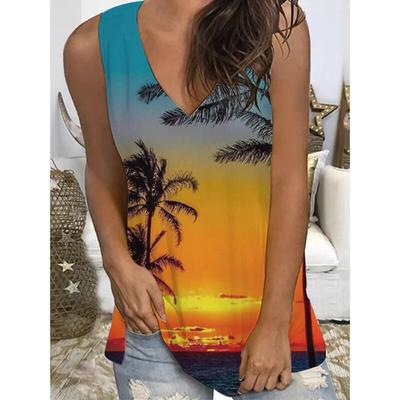 Summer Hawaii Sea Beach 3D Print Tank Tops Women Fashion Streetwear Oversized V-Neck Vest Off Shoulder Sleeveless Woman Camisole