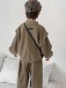 Boys' Retro Chinese Style Casual Set - Autumn 2025: Solid Color Long Sleeve Top & Pants with Frog Buttons