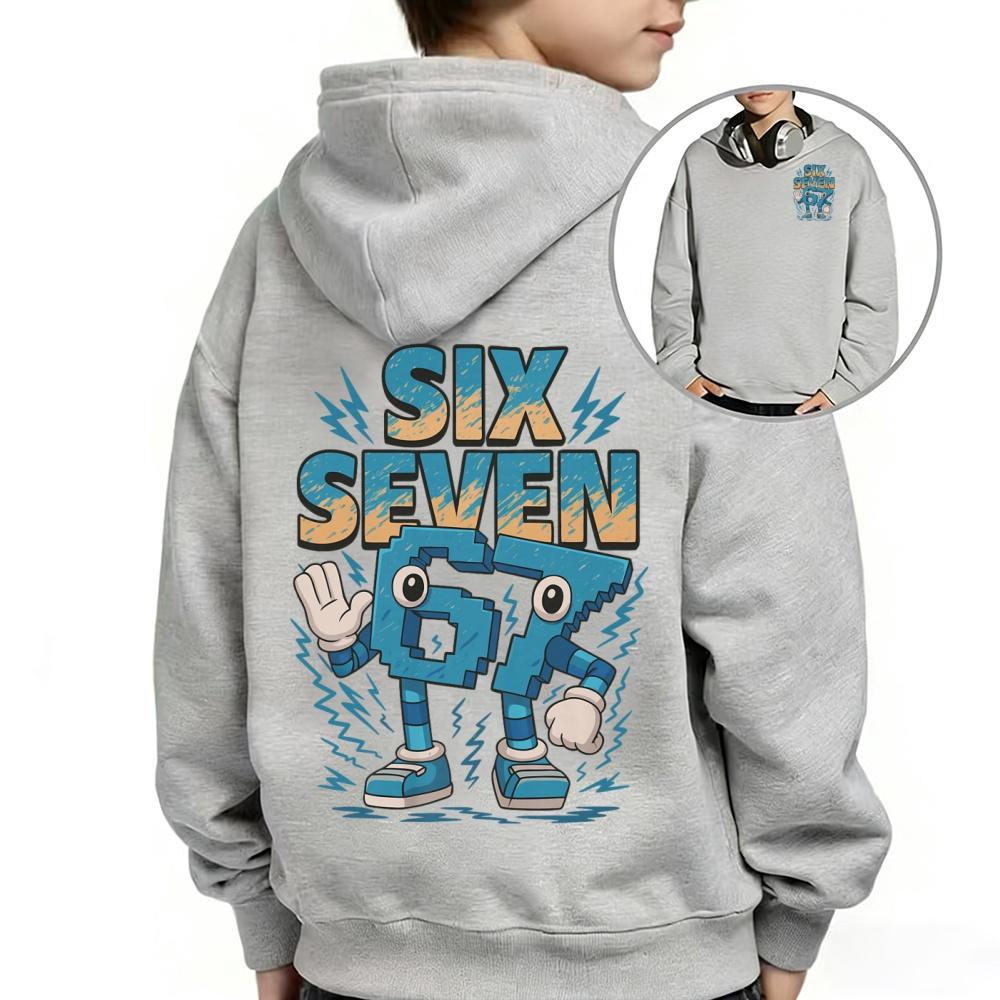 2026 Nouveau Sweat à capuche imprimé six ou sept Brainrot pour enfants, blouse décontractée à manches longues dessin animé, mode streetwear unisexe