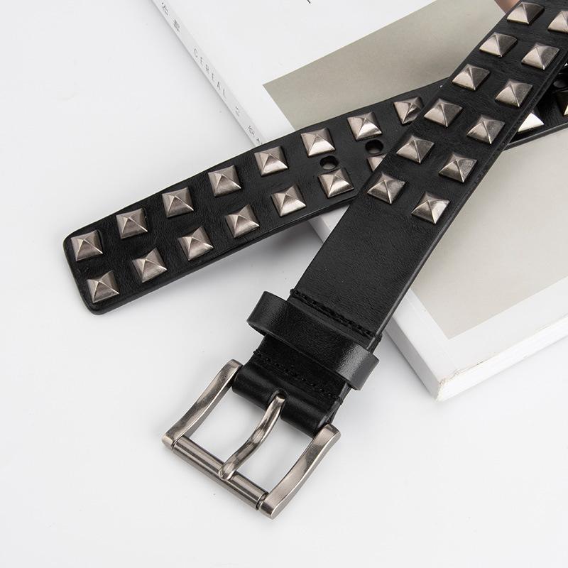 Punk Alloy Rivet Leather Belt Women's Square Bead Pyramid Decorative Women's Belt Hip Hop Jeans Belt