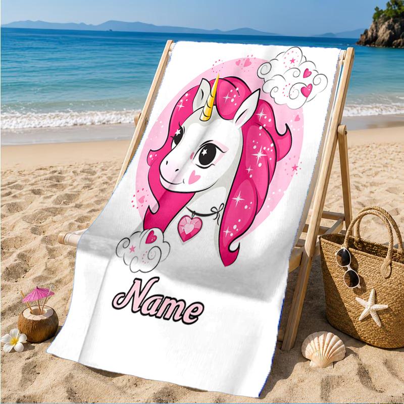 Custom Name Unicorn Dreams Art Beach Towel Microfiber Beach Towel, Lightweight and Quick-Dry, for Summer Travel, Swimming Pool Gift
