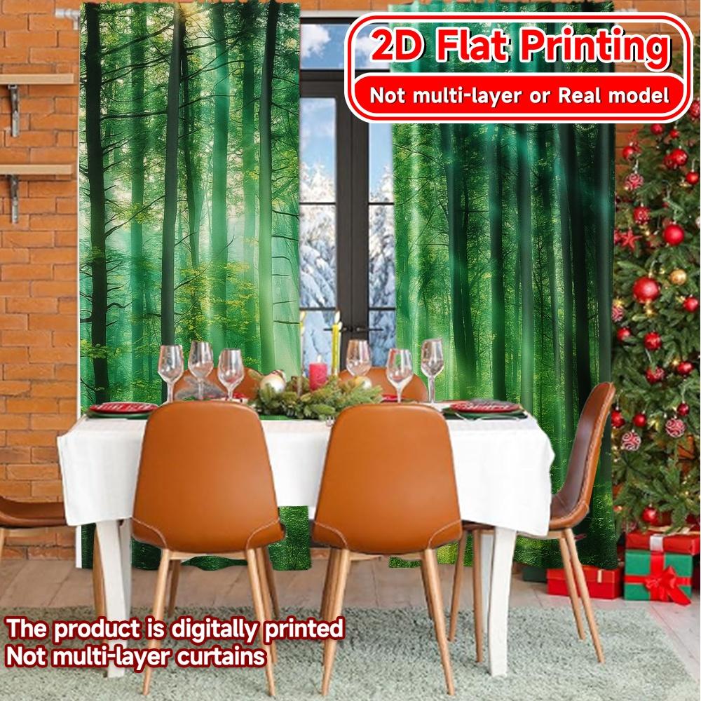 Flat Printing Curtains Without Rod Forest Glow Halloween Festival Fashion Versatile Polyester Fabric Set Of 2 Made