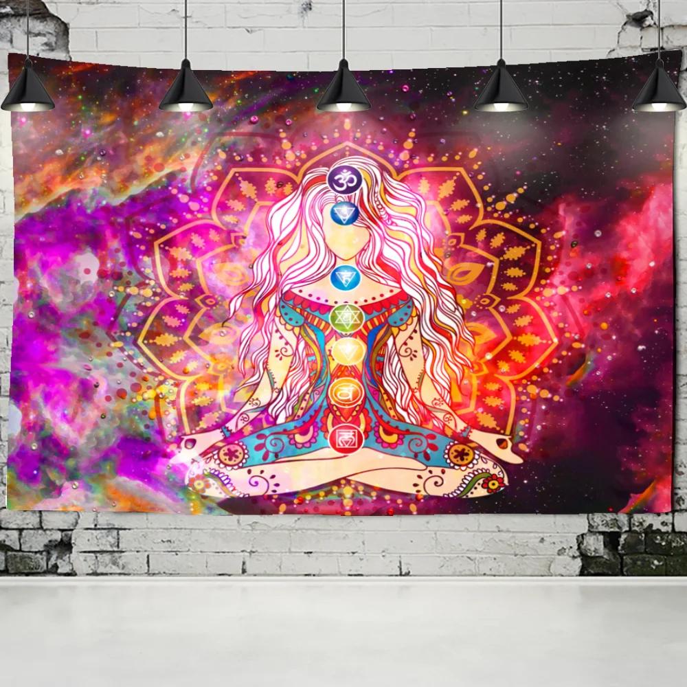 Chakra Meditation Galaxy Tapestry 2D Single Print Vibrant Home Decor Soft Accessory Spiritual Functional YogaThemed Attractive