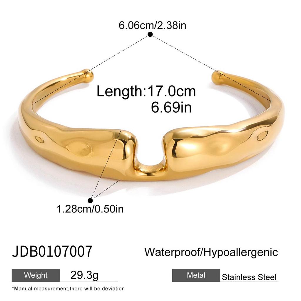 Design sense Minimalist style 18K gold, hammer U-shaped concave opening bracelet does not fade jewelry