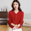 Mom's New Year Red Knit Top for Middle-Aged & Elderly Women - Stylish Chinese Style Year of the Rat Base Layer