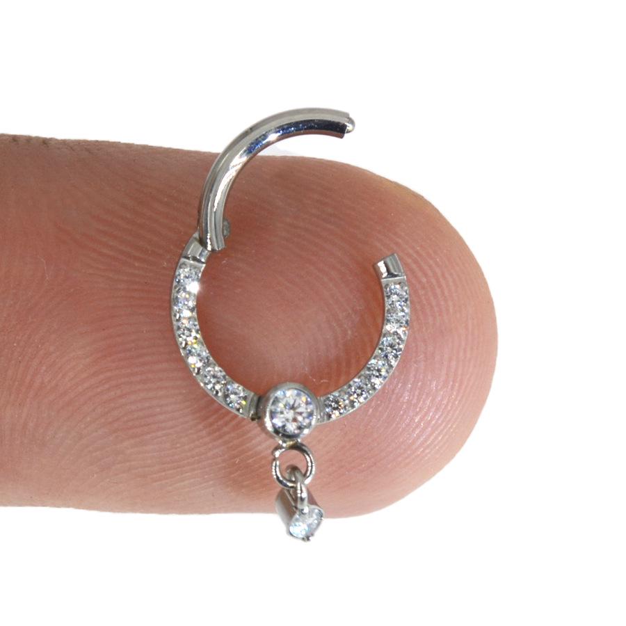 Titanium Teardrop Marquise-Cut Diamond Nose Ring Earrings, 8-10mm Inner Diameter Septum Jewelry