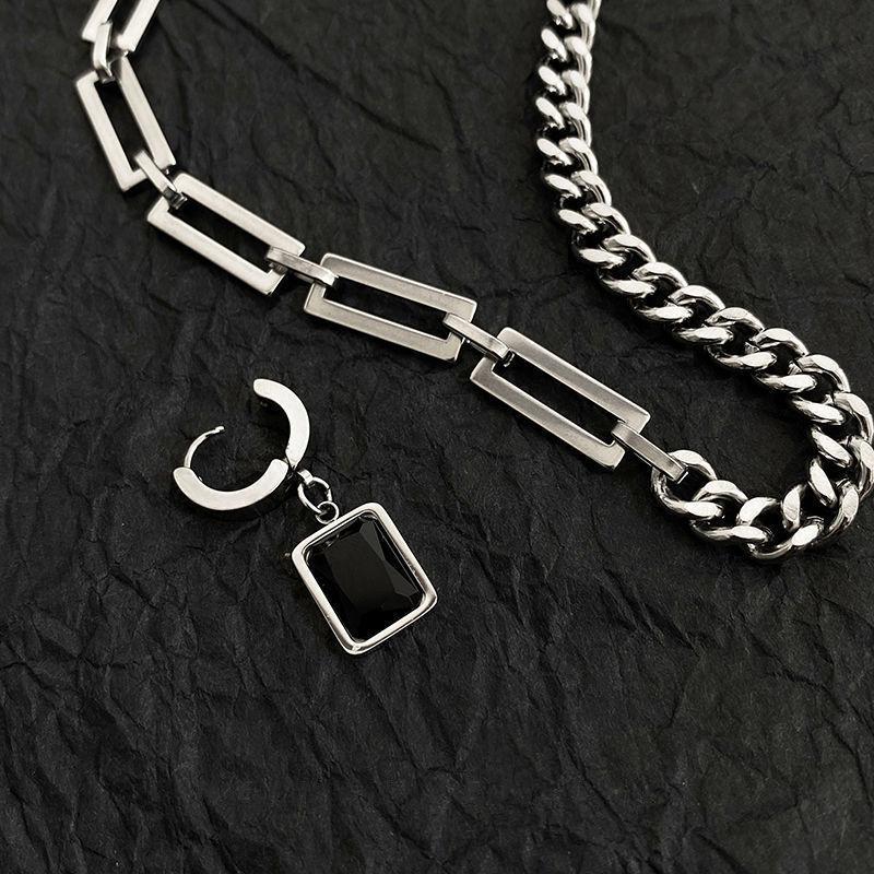 Collar de Cadena de Acero Inoxidable de Moda con Colgante de Piedra Negra para Hombre 50CM+5CM de Longitud Gargantilla Cadenas de Cuello Masculinas