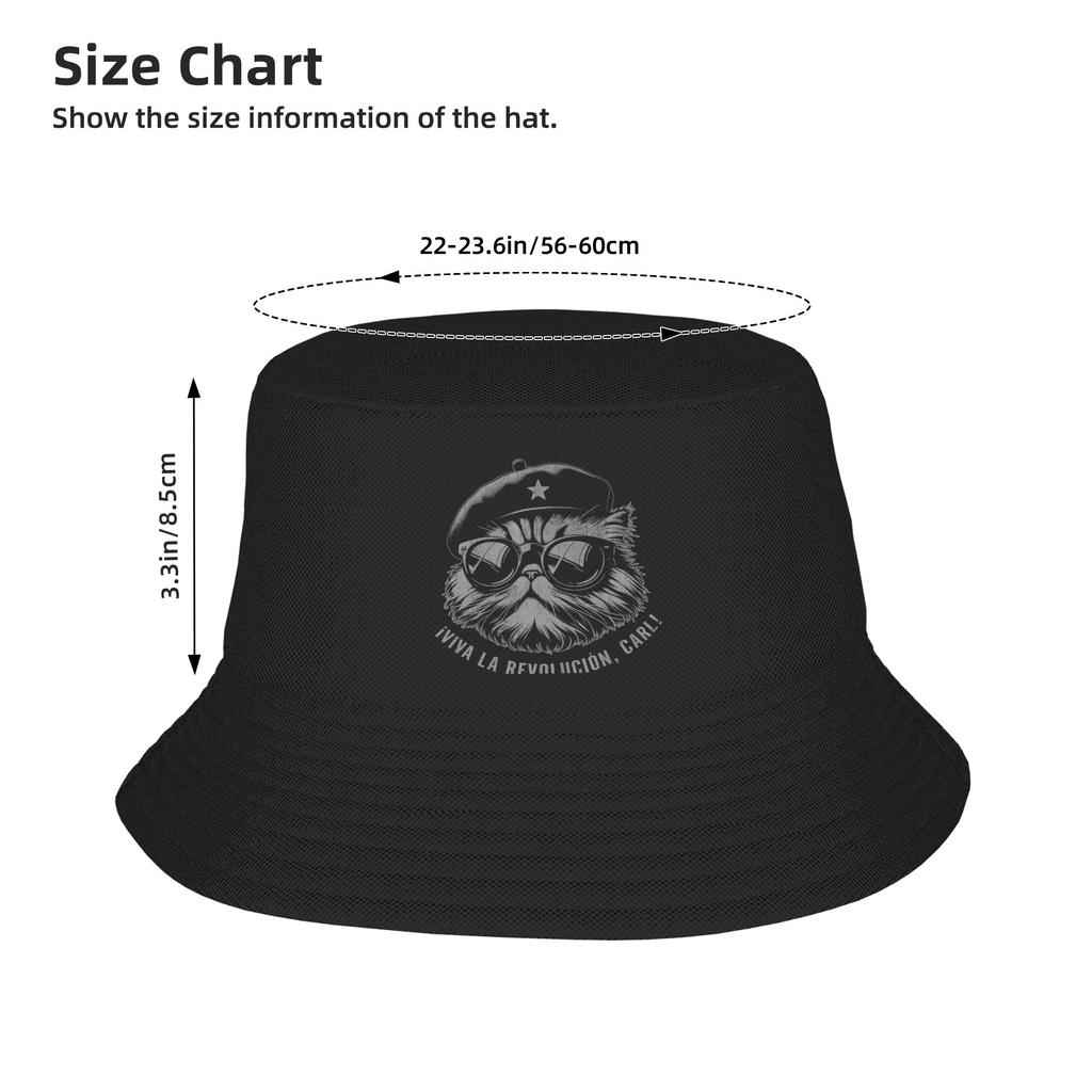 Viva La Revolucion Carl Funny Cat Bucket Hat Harajuku Fisherman Caps For Men Women Casual Vacation Sunscreen Hats Portable Cap