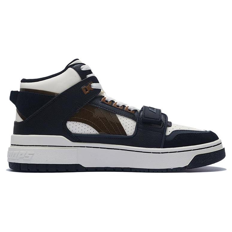 New LiNing Rookie High Dream Chasing Theme Runway Abrasion Resistant Mid Top Vintage Basketball Shoes Men's Black White ABCS055-2