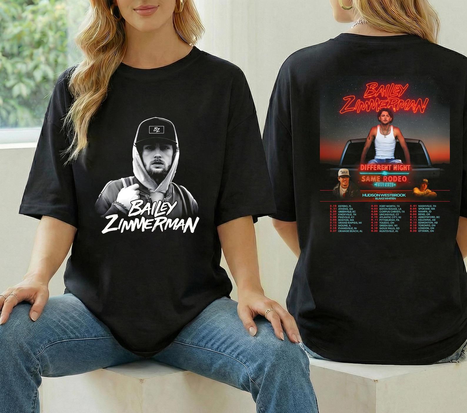 Bailey Zimmerman Tour 2026 Shirt, Bailey Zimmerman Different Night Same Rodeo, Bailey Zimmerman Fan Gift, Zimmerman Merch, Country Music Tee S