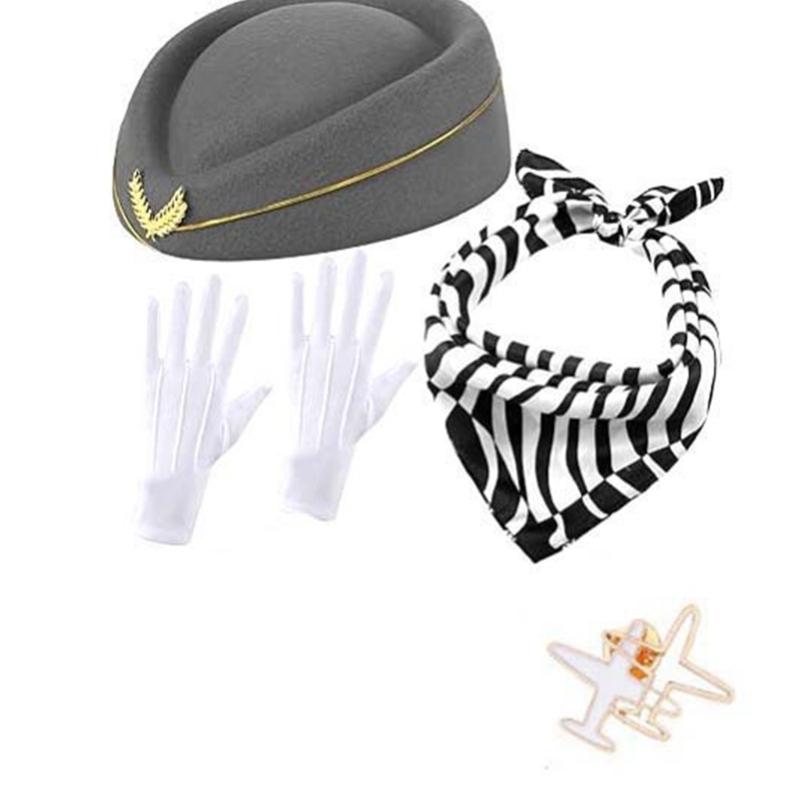Women's Flight Attendant Costume Accessories Stewardess Outfits Halloween Air Hostess Cosplay Costume with Bellhop Hat