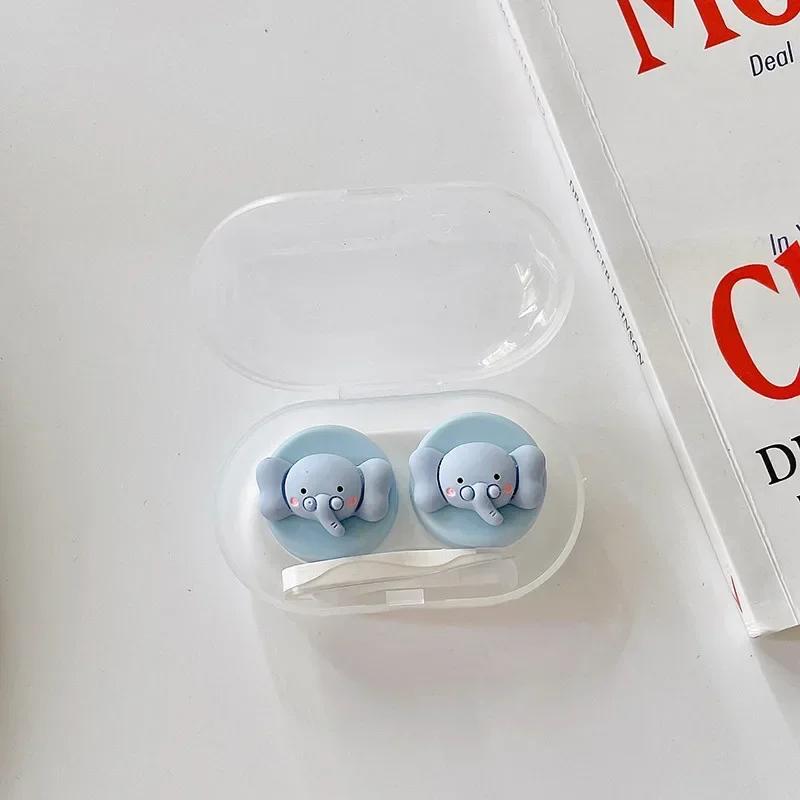 Travel Women Contact Lense Kit Holder Container Cute Cartoon Animal Style Contact Lens Case with Tweezers Suction Stick