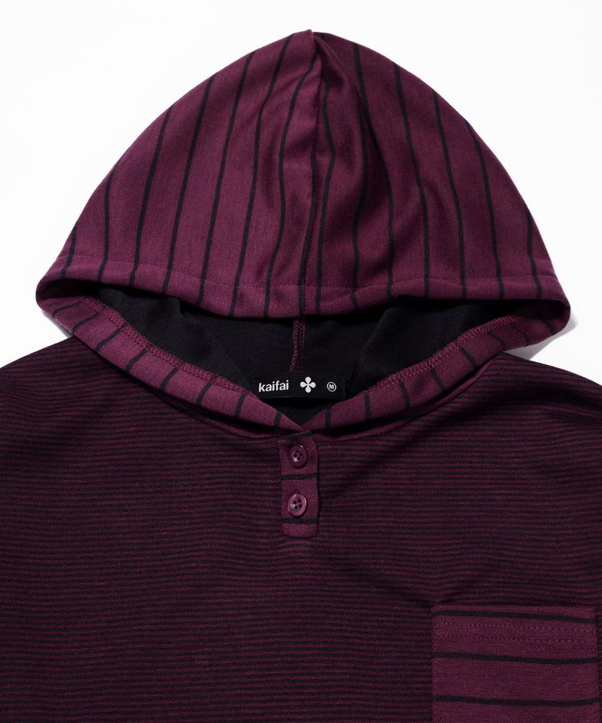 KAIFAI Panel Stripe Long Sleeve Hoodie (Purple) K26Qb223