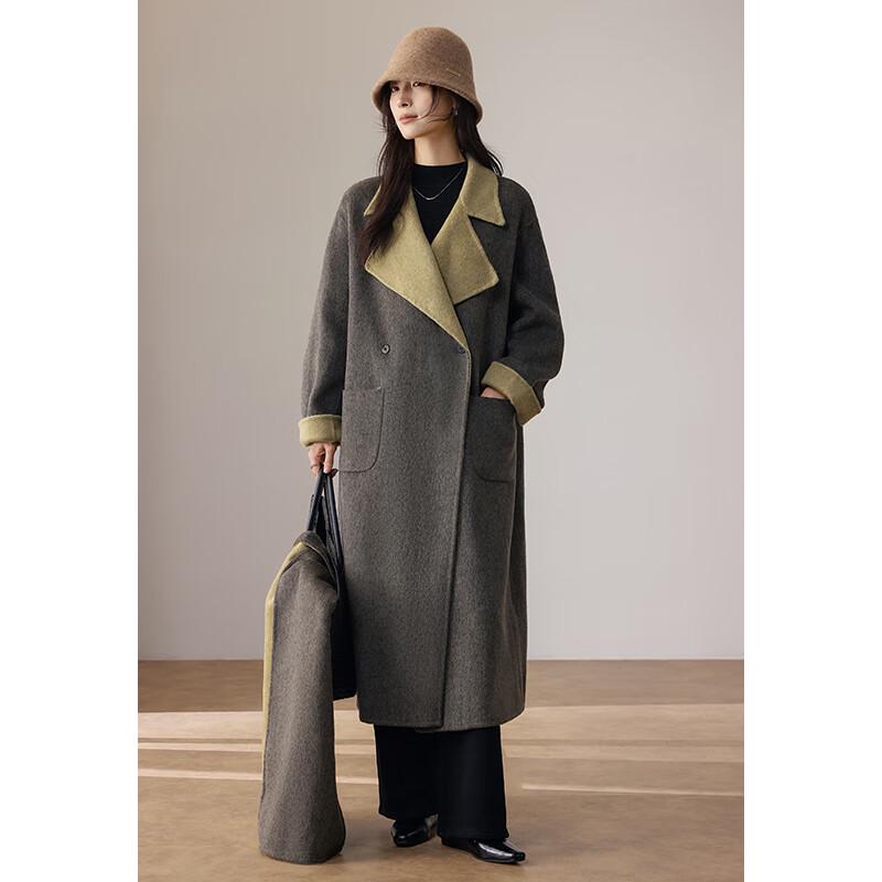 VICTORIA&VERA Women's Colorblock Long Wool Coat