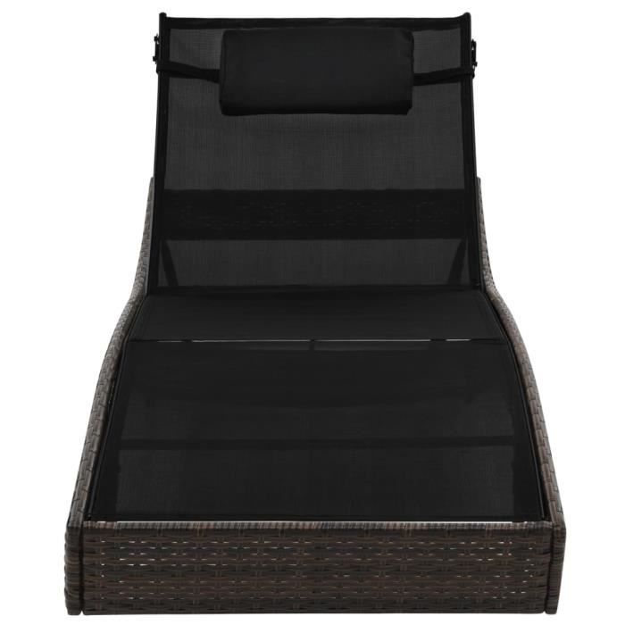 VidaXL Chaise longue avec oreiller Résine tressée Marron