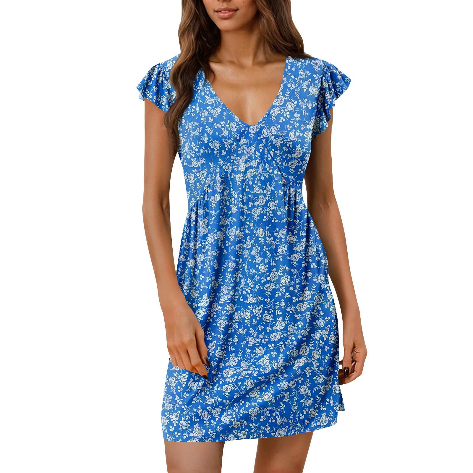 

Женские летние платья, свободные сарафаны без рукавов с U-образным вырезом и карманами L синий