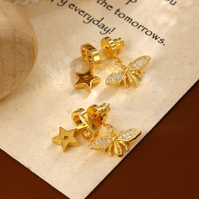 CD Classic Bee Zircon Earrings Convertible Star Studs Needle Fashion Jewelry Women