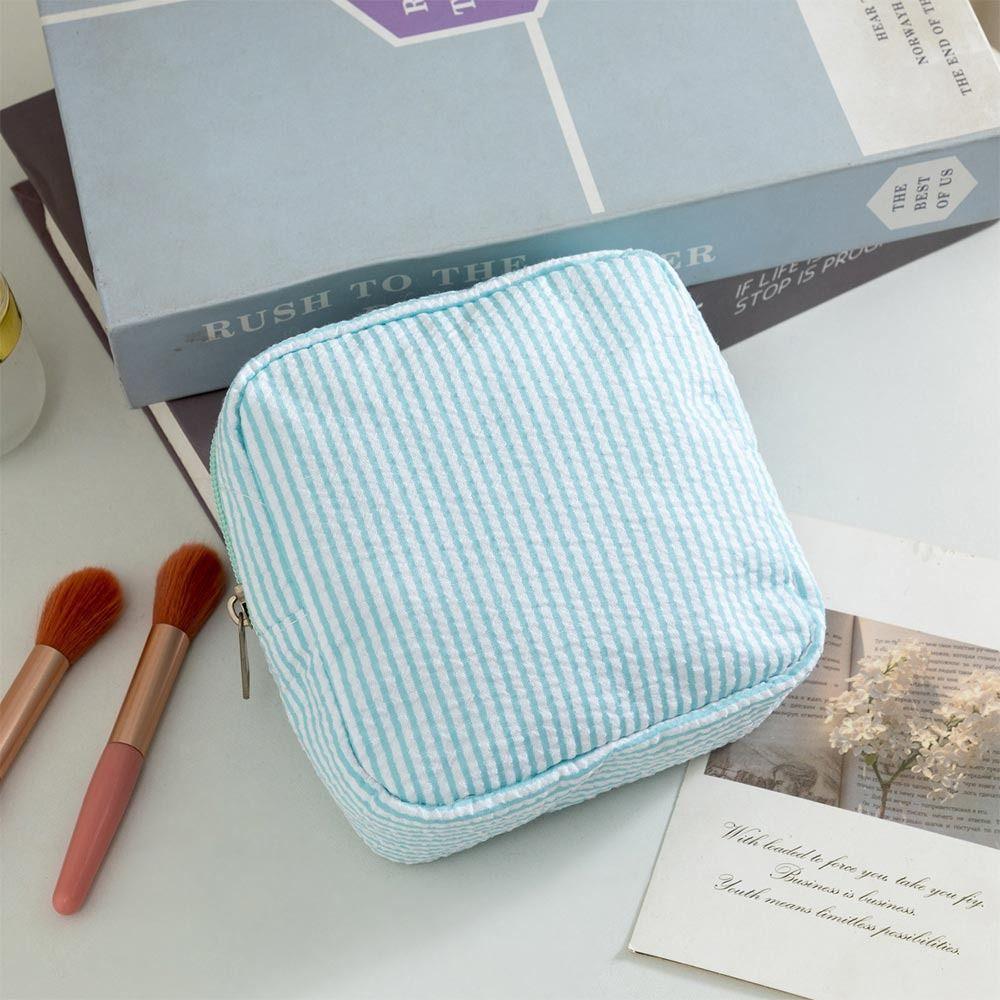 Essential Holder Seersucker Sanitary Napkin Pouch Striped Pattern Multi-functional Cosmetic Bag Mini Makeup Bag Women