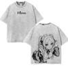 Kawaii Anime Frieren Beyond Journey's End T-shirt Harajuku Washed Oversized T Shirt Men Women Clothing Pure Cotton Tee Tops