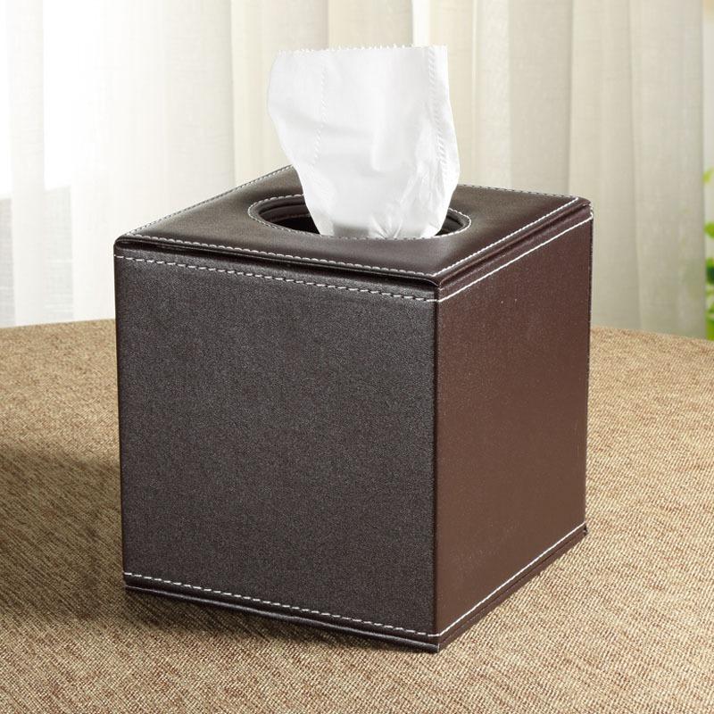 European PU Leather Tissue Box Creative Black Square Toilet Paper Drawer Family Hotel Tissue Storage Desktop Decorative Items