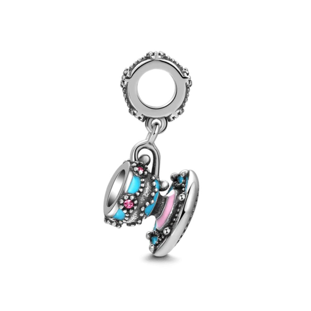 New 925 Silver Coffee Cup Cake Teapot Charm Bracelet DIY Ladies Jewelry with Chain Beaded Fit Original Pendant