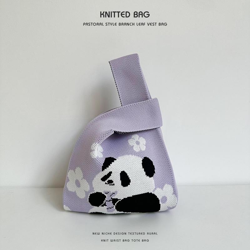 Cute Panda Casual Tote Bag: Trendy, Versatile, Polyester Knit Handbag for Women