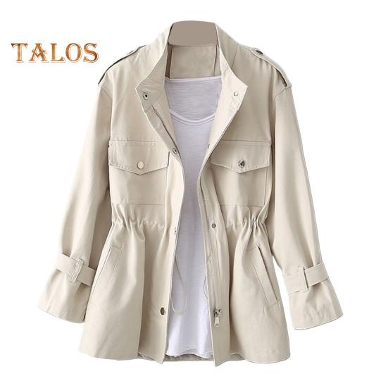 Kurtka damska jesień/zima Kołnierz stójka Kieszenie na piersi Zapięcie na zamek błyskawiczny Wąska talia Jednolity kolor Średniej długości Kurtka podróżna na zewnątrz Zakupy dojazdy do pracy