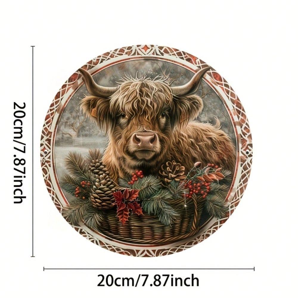 Vintage Metal Highland Cow Holiday Wreath Wall Decor Christmas Halloween Home Gift