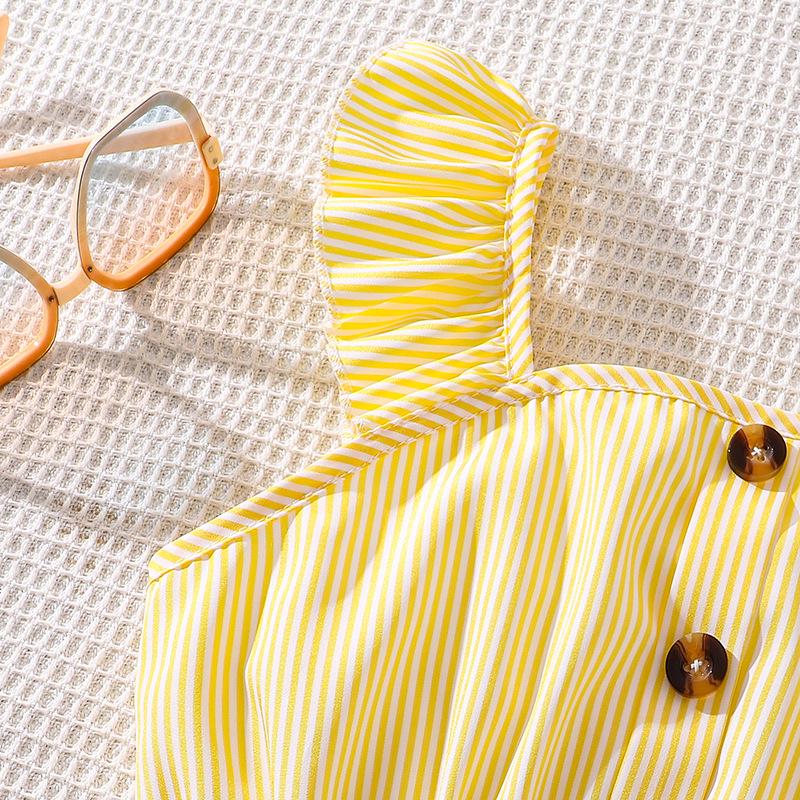 Zomerse Gestreepte Camisole & Short Set voor Meisjes in Japanse Stijl (Groot Kind) – Collectie 2025