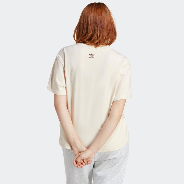 Adidas Originals Trefoil Letter Logo Print Round Neck Sport T-Shirt Women Tops Beige IC5981