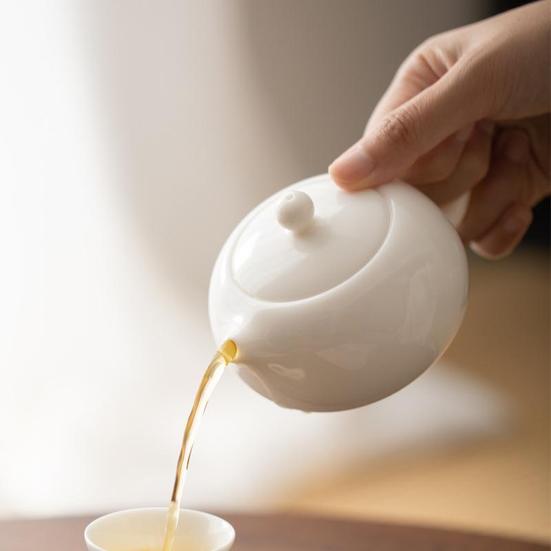 Suet jade white porcelain teapot Household tea brewing teapot Chinese ceramic Xishi pot Kung fu tea set Single pot