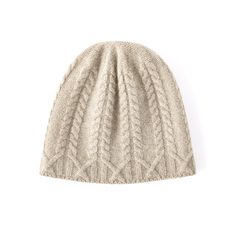 

Women 100% Pure Cashmere Beanie Hat Chunky Cable Knit Pattern Winter Warm Soft Slouchy Skullies Cap Cold Weather Accessory бежевий