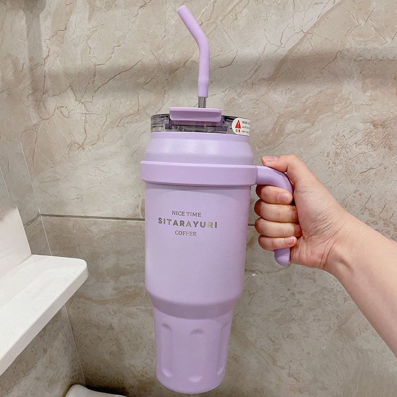 

Stainless Steel Ice Cream Cup Large Capacity Vacuum Cup for Women Office Straw Water Cup for Women Good-looking with Handle Purple-008 Large Capacity Handle Cup 50oz