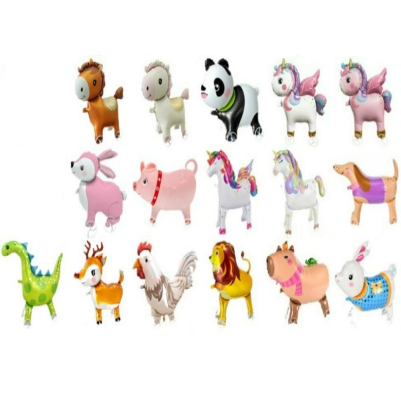 16pcs Cute Walking Animal Foil Balloons with Wheels Walking Wheels Elephants Dinosaurs Lions Rabbits Children's Toy Balloons