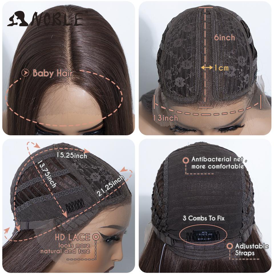 38 Inch Long Straight Synthetic Lace Front Wig Dark Brown Heat Resistant Lace Frontal Wig Natural Looking Glueless Wig For Women