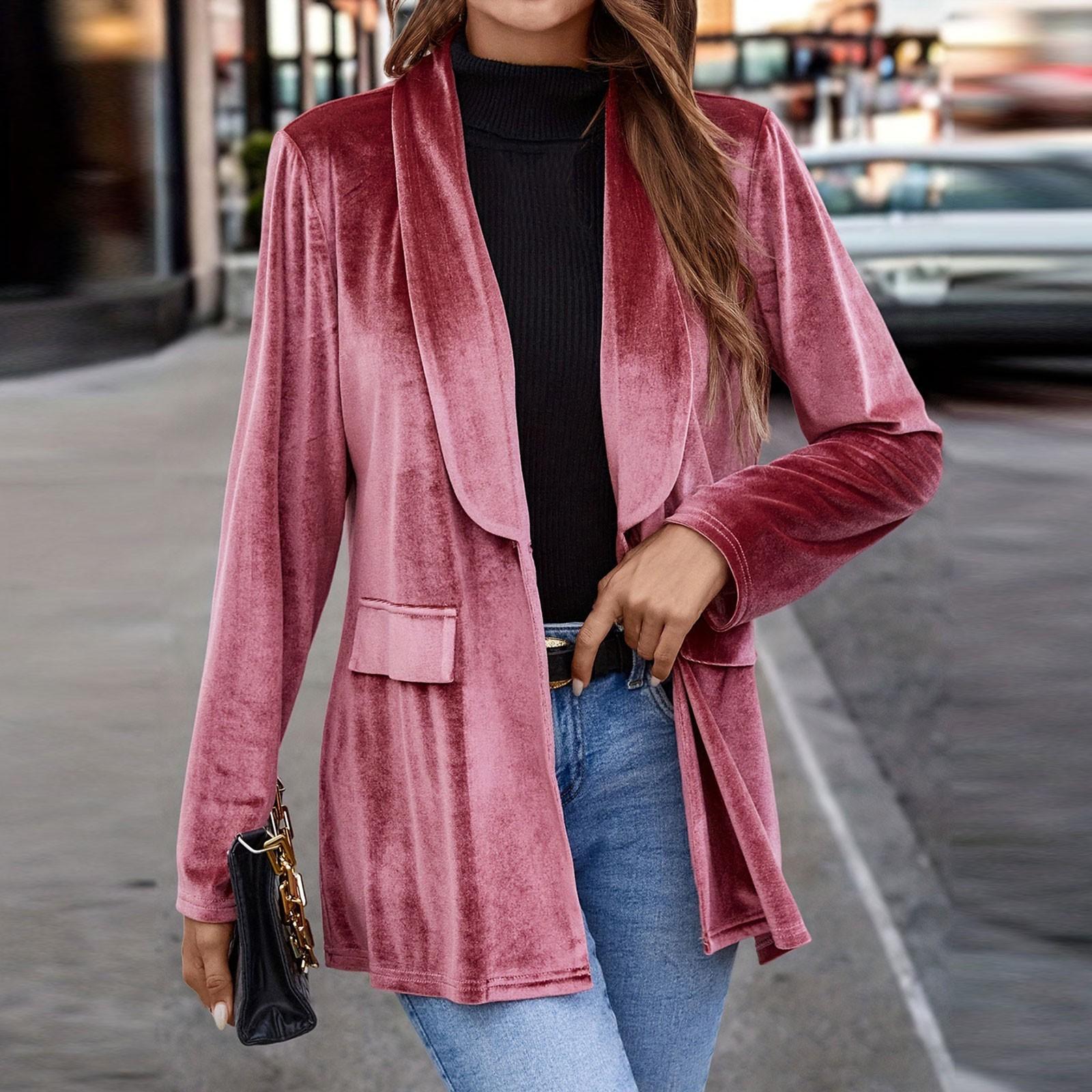 

Женский бархатный пиджак с длинным рукавом, заостренными лацканами, на пуговицах, рабочая куртка с карманами XL розовый