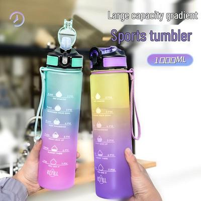 Gradient Color Large Capacity Bounce Lid Plastic Sports Water Bottle for Men and Women