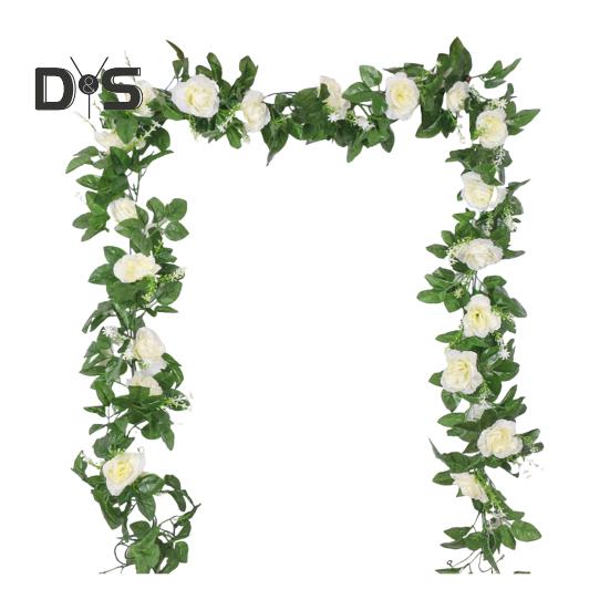 

220 см штучна троянда гірлянда реалістична критий і відкритий висячі підроблені квіткові рослини виноградна лоза весільна вечірка весняна мантія камін ганок сходи прикраса білий