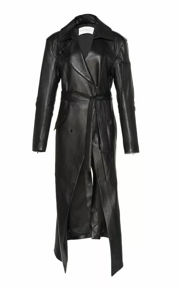 

Женское оригинальное кожаное длинное пальто-тренч черного цвета, дизайнерское, стильное, из овчины для вечеринок 3XL