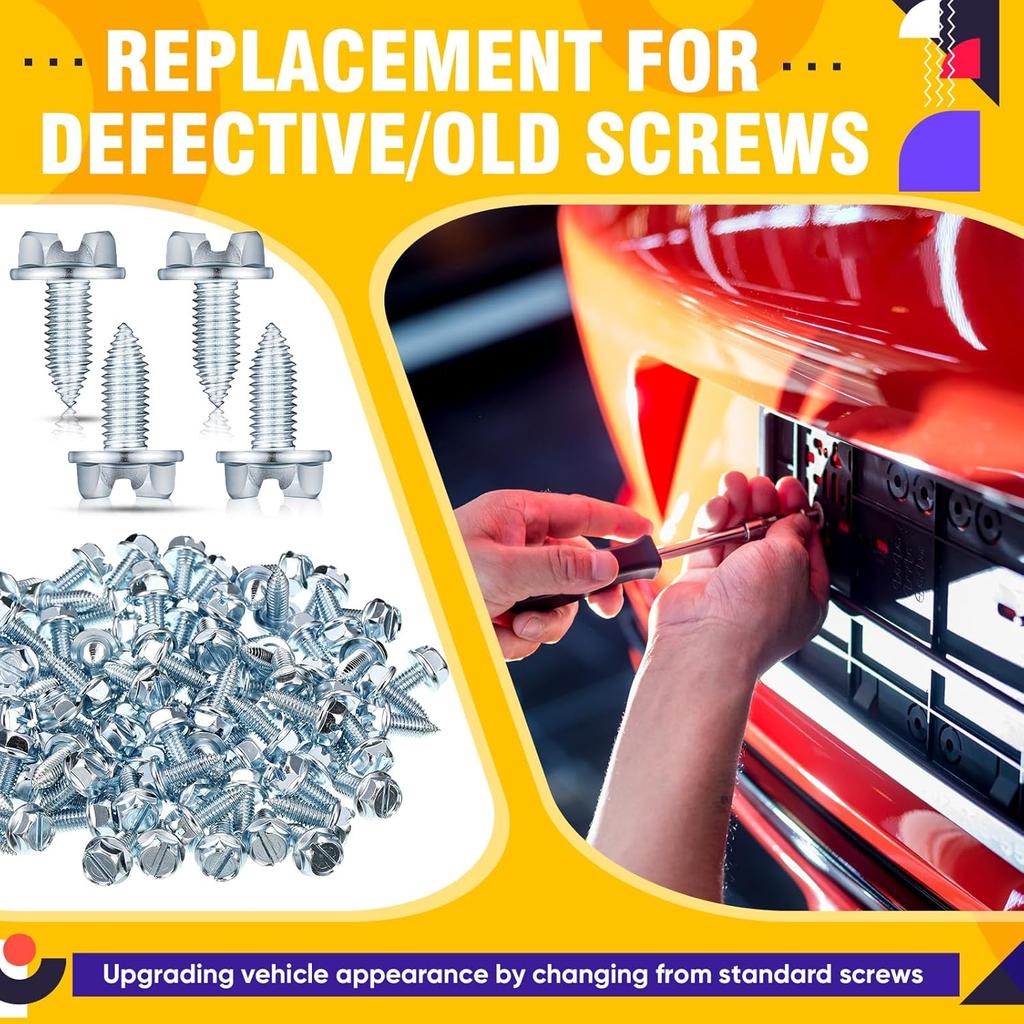 Tandefio 100 Pcs License Plate Screws Bulk 6Mm X 16Mm Slotted Metric Hex Head Screws For Front And Back License Plate On Car Rustproof Bolts