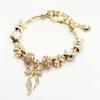High Quality Gold Plated Crystal Rhinestone Lotus Flower Charm Bracelet Large Hole Beads Pink Flower Pendant Adjustable DIY
