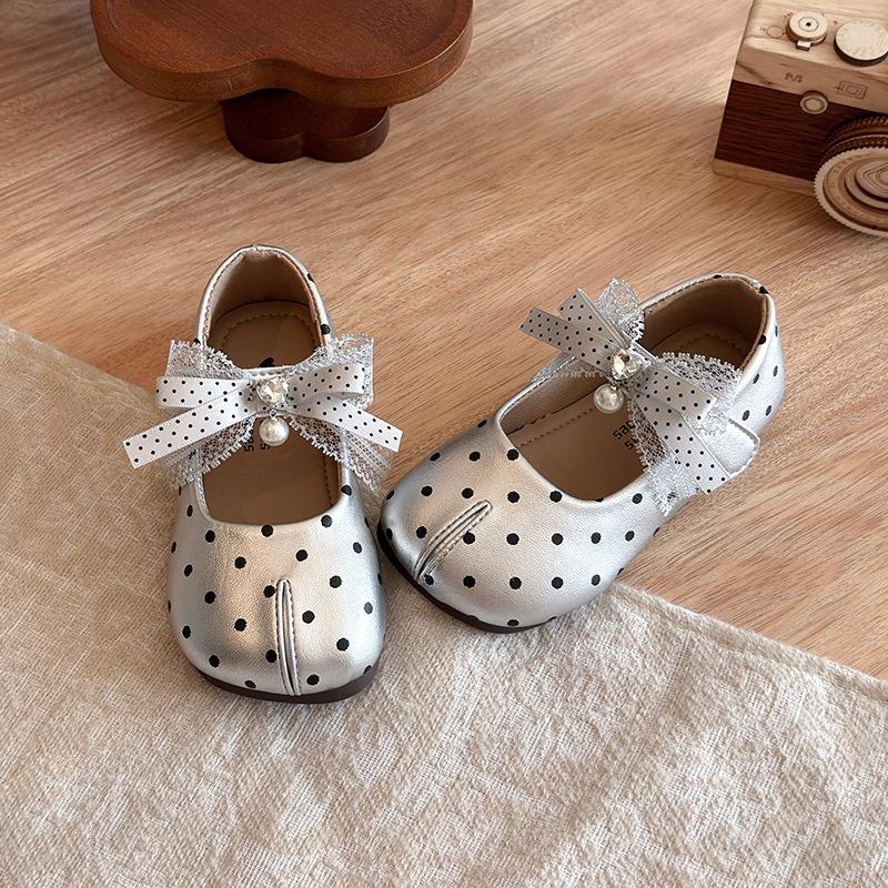 Girls French Style Bow Polka Dot Princess Soft Sole Single Shoes