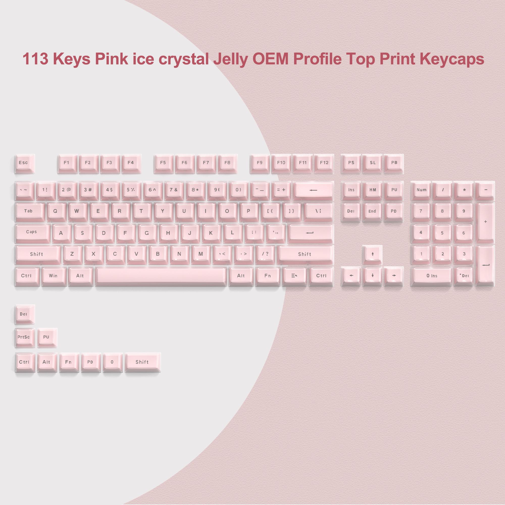 

113 клавишных колпачков Jelly Round Side Keycaps Ice Crystal Translucent Pink OEM Profile Key cap для механической клавиатуры Cherry MX 61 68 104