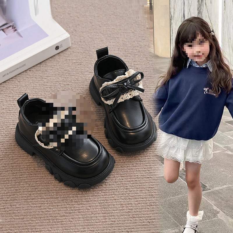 2025 Autumn New Fashion Korean Version of Girls Lace Bow Princess Leather Shoes Soft Sole Non-slip Loafers Outer Wear