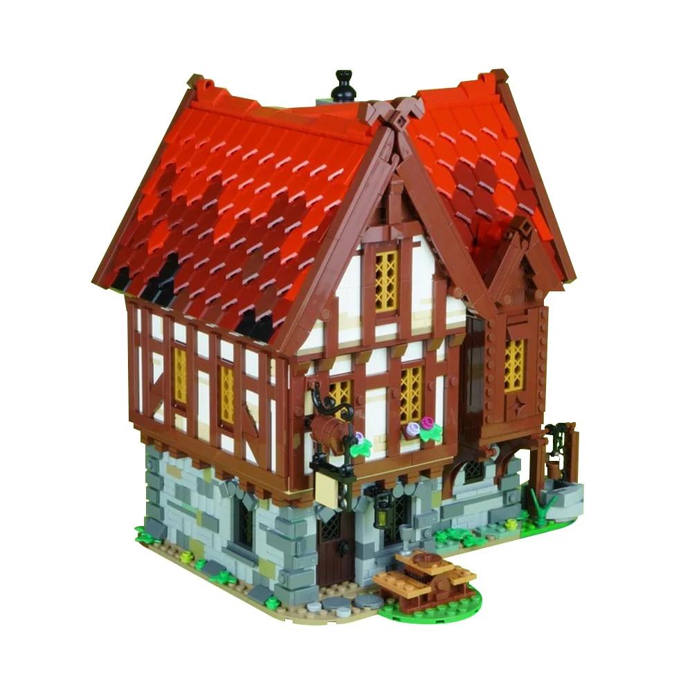 MOC Medieval Tavern Building Blocks Model Medieval Tavern Modular Architecture Street View Bricks Assembly Toys Kids DIY Gifts