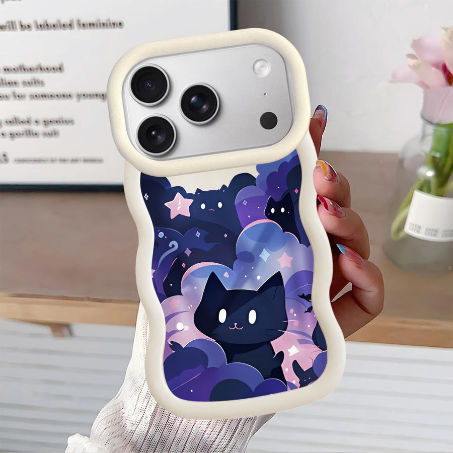 Soft Phone Cover Case for iPhone 15 Plus 13 11 14 XR 16 Pro Max 17 Air 8 12 Black Cat Starry Night